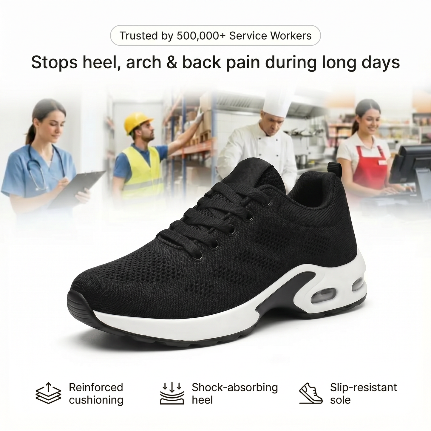 Sizura™ 12-Hour Shift Shoes for All-Day Foot, Knee & Back Pain Relief
